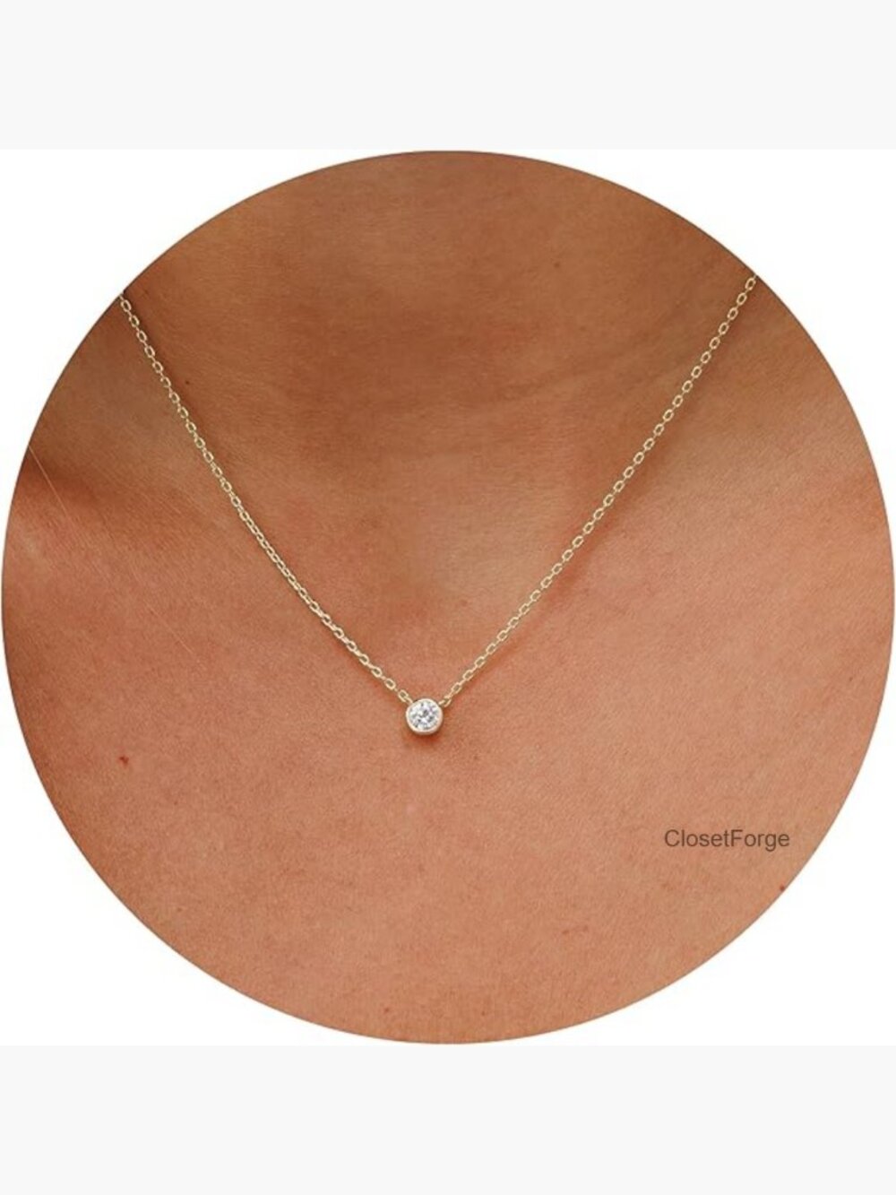 Dainty CZ Solitaire Pendant Necklace 18" Choker for Women Lobster Clasp